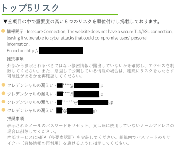 対策が必要なリスクと対策推奨方法を記載